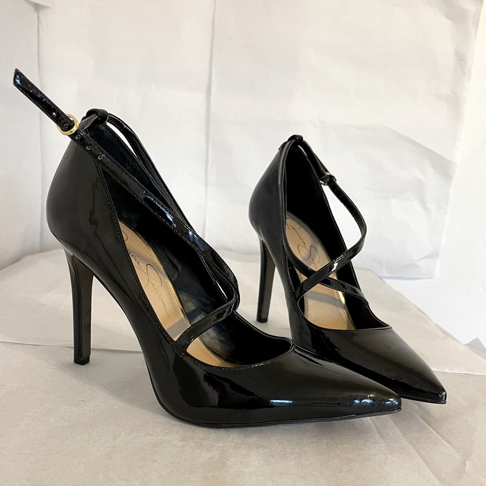 Jessica Simpson Black Shiny High Heels w/ Straps